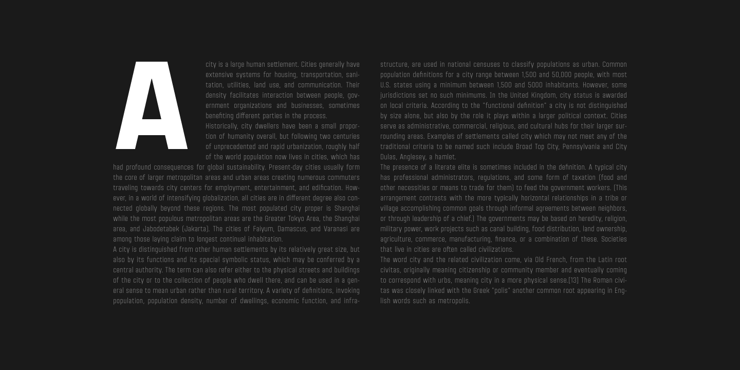 Ejemplo de fuente Citadina Black Italic